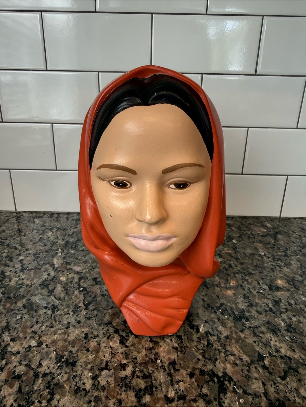Vintage Mid-Century Modern chalkware bust Middle Eastern / East Indian woman